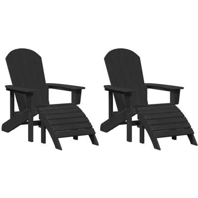 Image of vidaXL Adirondack Chairs with Footrests 2 pcs Black HDPE