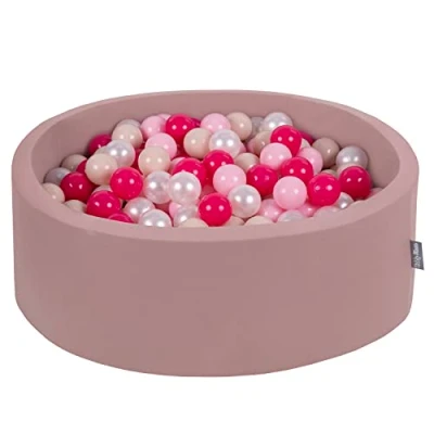 Image of KiddyMoon 90X30cm/300 Balls ∅ 7Cm / 2.75In Baby Foam Ball Pit Made In EU, Heather:Pastel Beige/Light Pink/Pearl/Dark Blue