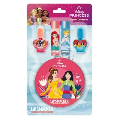 Image of Lip Smacker Princess Beauty Pocket Collection, 4 Piece Disney Makeup Set for Kids Including Balms and Nail Polish, in a Cute Tin, Gifts