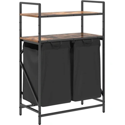 Image of vidaXL Laundry Basket 2 Compartments with Shelves Smoked Oak