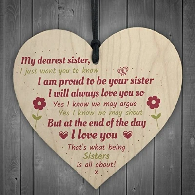 Image of RED OCEAN Sister Gift Birthday Love For Keepsake Poem Wooden Hanging Heart Sign Friendship Plaque
