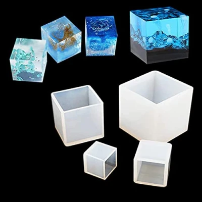Image of FineInno 4 Packs Square Resin Mould, Sizes of Cube Silicone Molds,Geometric Casting Mold for Epoxy,Clay, Jewelry Making,Crafting