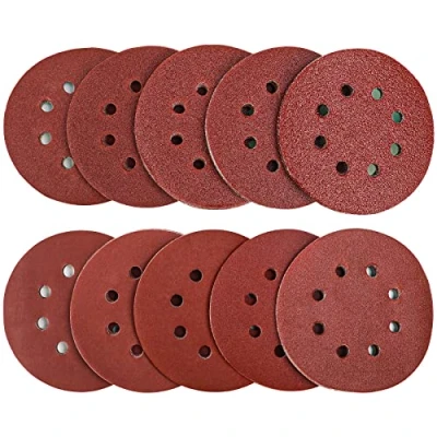 Image of 60Pcs Sanding Discs Pads, AUGOLA Hook and Loop 40 60 80 100 120 150 180 240 320 400 Mixed Grits 125mm Sandpaper Sheet for Random Orbital Sander, 8 Holes