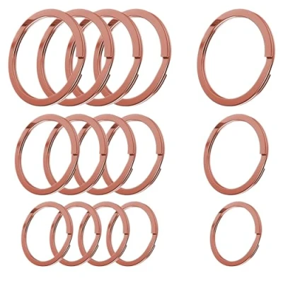 Image of Cerbery Hardened Steel Key Rings Set 5 x 30 mm, 25 20 mm Ring Chain Fob Holder (Rose Gold)