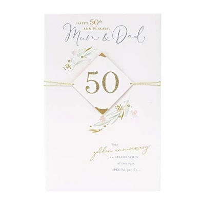 Image of UK Greetings Mum and Dad 50th Wedding Anniversary Card Golden Classic Lettering Design