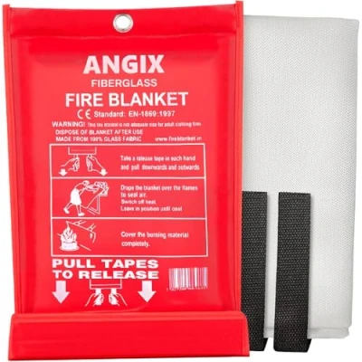 Image of Fire Blanket 1M x Fiberglass Suppression with Flame retardant Kitemarked Emergency Safety for Kitchen, Home, Office, Caravan ANGIX