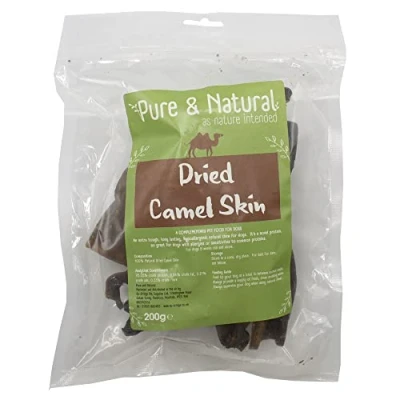 Image of Pure &amp; Natural Camel Skin Dog Chew All Natural, High Protein, Low Fat, Hypoallergenic Treats for Puppies, Seniors 200g Bag