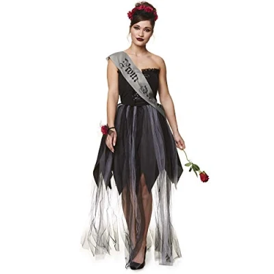 Image of Ladies Gothic Prom Queen Costume Adults Zombie Halloween Fancy Dress Outfit (Small)