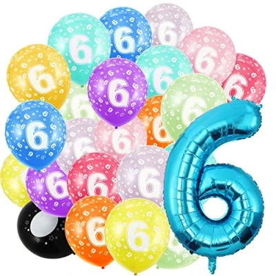 Image of 6nd Birthday Balloons,Blue Number 6 Balloon and 20pcs 12&quot; Multicoloured Numbers Printed Latex Age Balloons,Birthday Balloons for Girls Boys Decorations,6nd Anniversary Party Supplies