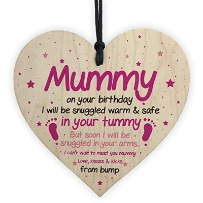 Image of RED OCEAN Mummy To Be Gifts For Birthday Wooden Heart From Bump Baby Girl