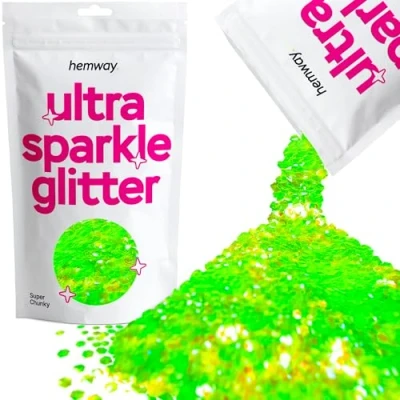 Image of Glitter Fluorescent Green Ultra Sparkle Sequins Nail Face Festival Christmas Halloween Makeup Super Chunky 100g / 3.5oz