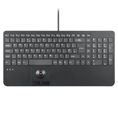 Image of Perixx PERIBOARD 538 UK Wired Compact Keyboard with Trackball Scissor Keys for Quiet Typing Includes Built in Number Pad and 2 USB Ports 39.7x19.8x3.9 cm, QWERTY Layout
