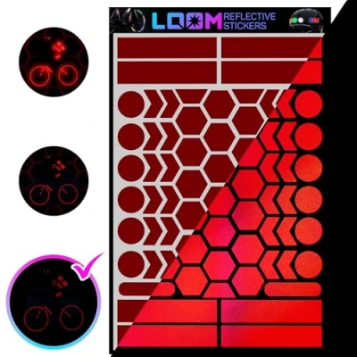 Image of LOOM Reflective Stickers Kit (67pcs red) Nighttime Safety Waterproof Self Adhesive Decals for Helmets, Skateboard, Bike, Scooter, E Motorcycle &amp; Strollers Bright Colors