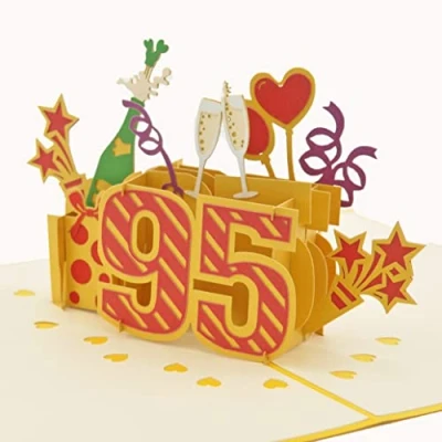 Image of Favour Pop Up® 3D Greeting Card for Round 95th Birthday with Cover in Gold Colour, Also Ideal Money Gift or Voucher TG095