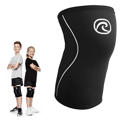Image of Rehband Kids Knee Sleeve made from 5mm Noprene, Brace Youth Girls &amp; Boys Compression for Sports: Football, Hockey, Basketball or Running, Colour:Black, Size:Medium