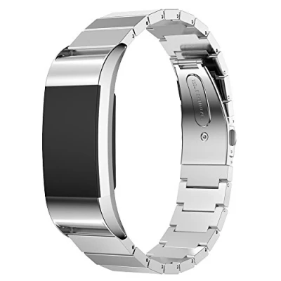Image of AISPORTS Compatible for Fitbit Charge 2 Strap Women Men, Stainless Steel Replacement Band Bracelet with Metal Clasp Wristband Fitness Tracker,Silver