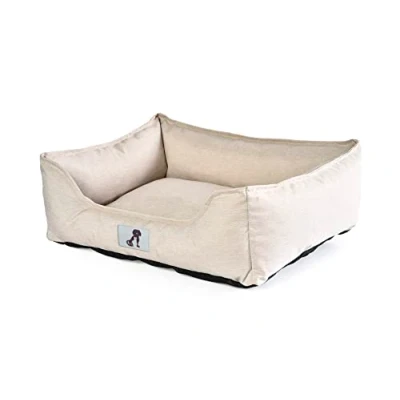 Image of allpetsolutions Waterproof Dog Bed Large Removable Machine Washable Hardwearing Basket Scratch Proof Oxford Fabric Water Resistant Comfy for Home or Crate Cream 90x70x20cm