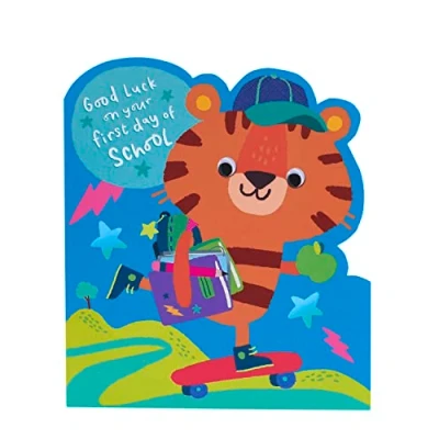 Image of UK Greetings First Day At School Card For Him/Boy With Envelope Cute Tiger Cartoon Design