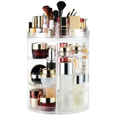 Image of AMEITECH Makeup Organiser, 360 Degree Rotating Adjustable Cosmetic Display Stand, 8 Layers Make Up Storage Box, Fits Lipsticks,Makeup Brushes, Perfume and More Clear