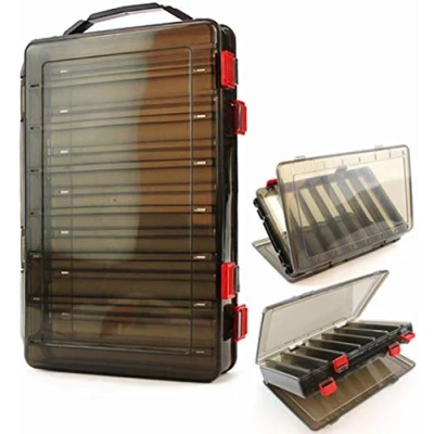 Image of 10/14 Grids Double Sided Fishing Lure Hook Tackle Box Visible Hard Plastic Clear Bait Squid Jig Minnows Hooks Accessory Storage Case Container (Grey 14 Grids)