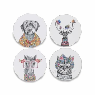 Image of Mikasa x Tipperleyhill Scallop Shaped Unique Abstract Animal Print Drinks Coasters Cork Backed Set of 4 Home Décor