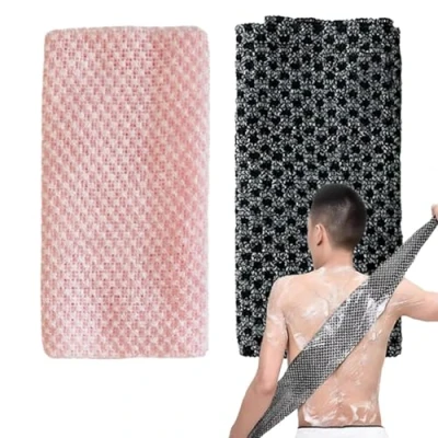Image of DALAETUS 2 Pcs Japanese Back Scrubber Set, Exfoliating Shower Towel, Extra Long Washcloth for Men Women, Scrub Cloth Body Cleaning and Massage (Black Pink)