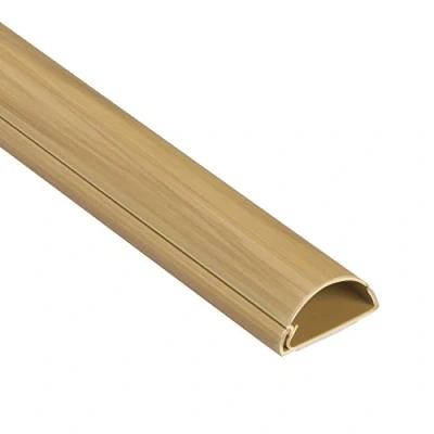 Image of D Line Mini Cable Trunking, Half Round Cover, Paintable, Self Adhesive Wire Hide TV Wires, Management 30mm (W) x 15mm (H) 1 meter Length Oak Effect