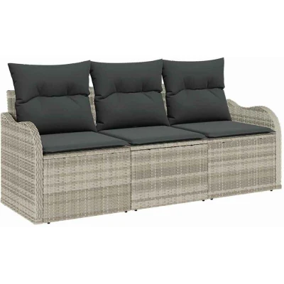 Image of vidaXL 3 Piece Garden Sofa Set with Cushions Light Grey Poly Rattan