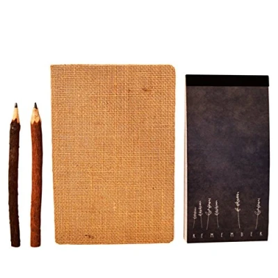 Image of Root &amp; Seed &#039;Remember&#039; Notepad, Hessian Notebook and 2 Pencils Gift Set
