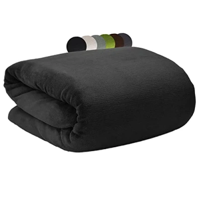 Image of Beautissu Fleece Blanket Aurelia 220x240 cm Soft Luxury Throw Cosy for Autumn Fall Winter Fluffy Sofa Bed Comforter Bedspread Thick Black