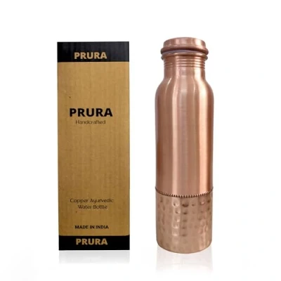 Image of PRURA Copper 100% Ayurveda Benefit Water Hammered Bottle Leak Proof (900ml/30oz, Design 5)