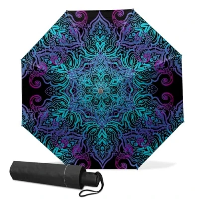 Image of GISPOG Automatic Folding Umbrella, Mandala Colorful Waterproof Compact Sun and Rain Travel Umbrellas for Women &amp; Men