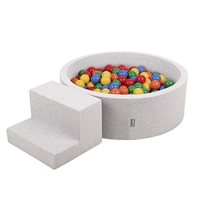 Image of KiddyMoon Foam Playground For Kids With Round Ballpit (200 Balls) Obstacle Course, Lightgrey:Yellow/Green/Blue/Red/Orange