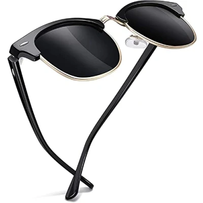 Image of Joopin Semi Rimless Polarised Sunglasses for Men, UV400 Protection Classic Horn Rimmed Half Frame Womens (Brilliant Black Frame)