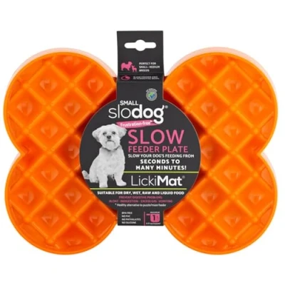 Image of LickiMat Small Slodog Suitable for Wet Food, Raw Kibble and Treats. Perfect Fun Feeder Medium Sized Dogs. No Gulp Frustration, Orange.