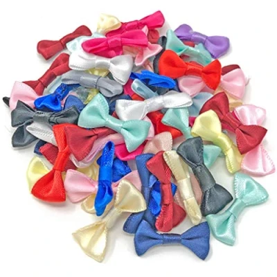 Image of Multicoloured 30mm Mini Satin Ribbon Bows Decorative Flatback Craft Bow Embellishments (25)
