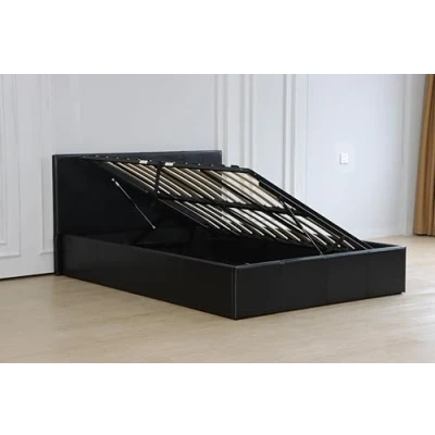 Image of Modernique Side Opening Ottoman Storage Bed Frame, Black Faux Leather, Wooden Slatted Base (Single)