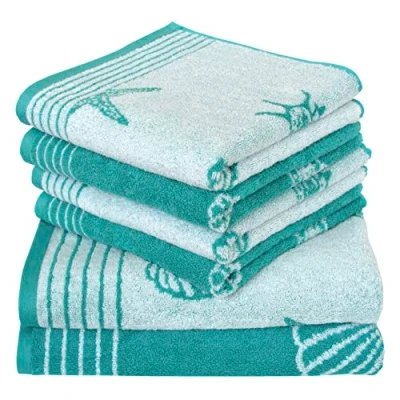 Image of Dyckhoff 6 Piece Terry Towel Set Seashell 100% Cotton 480 g/m² Oeko Tex Certified Soft Absorbent 2 x Bath Towels 70 140 cm 4 Hand 50 100 Turquoise 0764596310