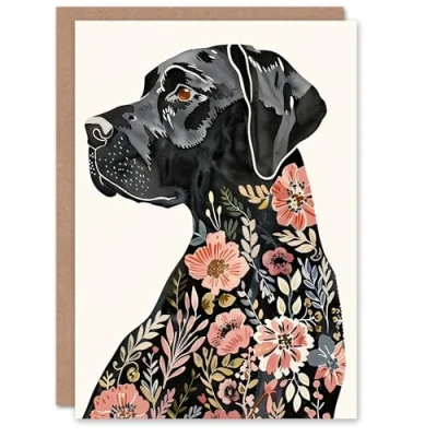 Image of Artery8 Greeting Card Black Labrador Dog Lover Floral Watercolour Blank For Him Or Her Art Birthday