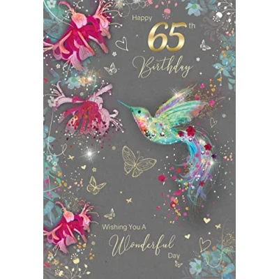 Image of Cherry Orchard Stylish Milestone Age Female Birthday Greeting Card from the Gorgeous Grace Range Glitter &amp; Foil Finished with Gold Envelope (65th)