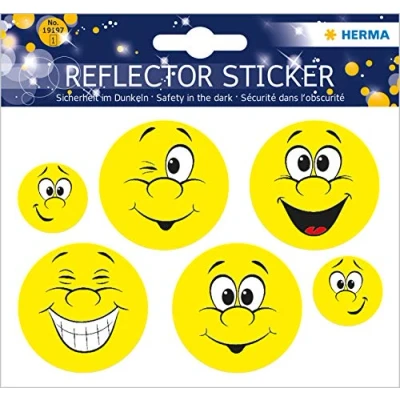 Image of Herma Reflective Stickers, Permanent Hold, 5 Fluorescent Stickers per Pack Happy Face Motif