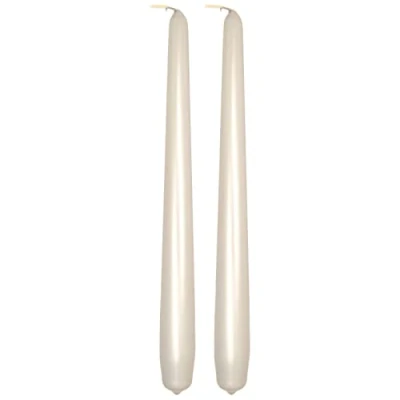 Image of Tapered Dinner Candles, Pack of 2, Unscented, Long Burning Time, 24 cm / 19.45 (Pearl, Metallic)