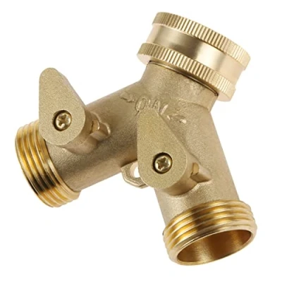 Image of DRELD 3/4&quot; Tap Y Splitter, Brass Manifold 2 Way Garden Hose Connector Adapter with Valves and Rubbers for Outdoor, Garden, Courtyard, Lawn, Kitchen, Bathroom Standard Faucet (3/4 Tap)
