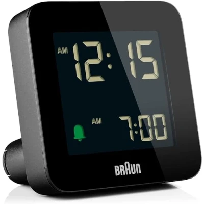 Image of Braun Digital Alarm Clock with Snooze, negative LCD Display, Quick Set, Crescendo Beep in Black, model BC09B