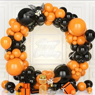 Image of Teselife Black Orange Balloons, 119Pcs and Balloon Arch Garland Kit Boys Men Kids Bridal Shower Engagement Anniversary Wedding Birthday Bachelor Halloween Construction Theme Party Supply