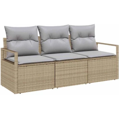 Image of vidaXL 3 Piece Garden Sofa Set with Cushions Beige Poly Rattan