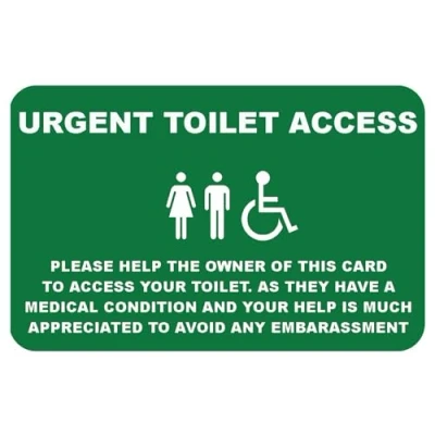 Image of Urgent Toilet Medical Card Access Weak Bladder/Bowel Condition Cant Wait NHS (Green Toilet) Disability Awareness Quantum Leap®