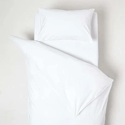 Image of HOMESCAPES White Cot Bed Duvet Cover Set 120 x 150cm 100% Egyptian Cotton Percale Toddler with Pillowcase Hypoallergenic Easy Care Children’s Bedding 200 TC 400 Thread Count Equivalent