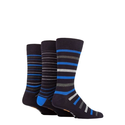 Image of 3 Pair Navy / Blue Luxury Bamboo Stripe Socks Men&#039;s 6 11 Mens Farah
