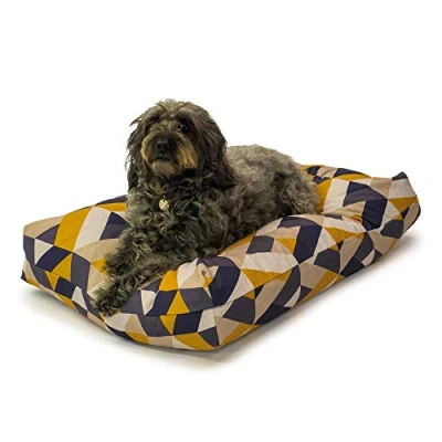Image of Danish Design Retreat Eco Wellness Geo Tile Navy Yellow Water Resistant Recycled Memory Foam Dog/Puppy Duvet Medium 71 x 98 cm